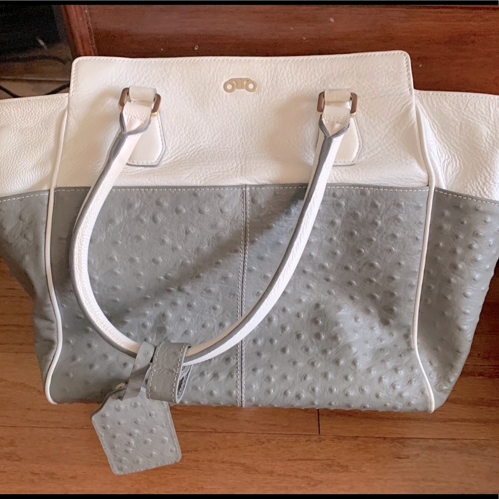 Rovi Moss White and Grey Leather Tote Bag